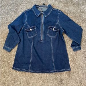 New!  Agnes Orinda Plus Size Denim Shirt Jackets Zip Up Washed Jean Jacket